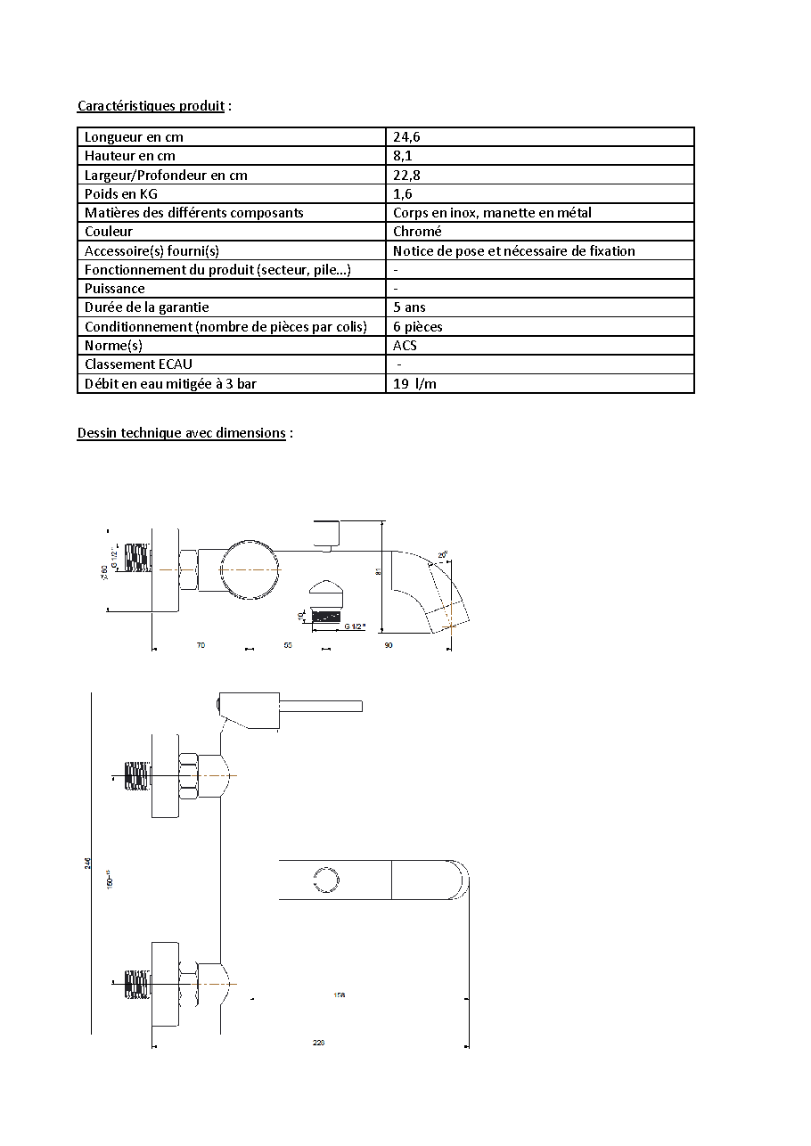 Fiche technique fournisseur