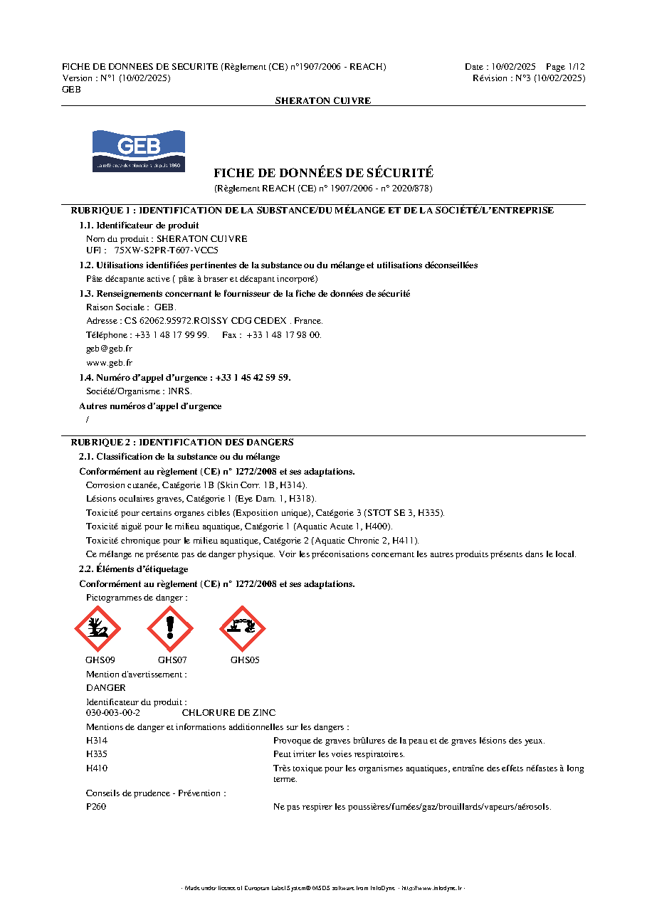 Fiche technique fournisseur