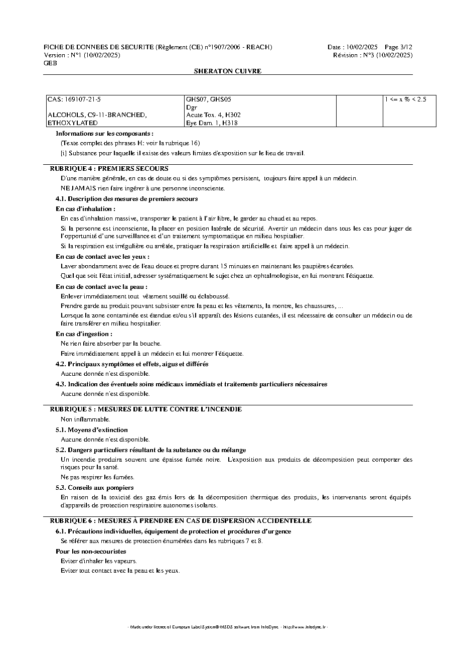 Fiche technique fournisseur