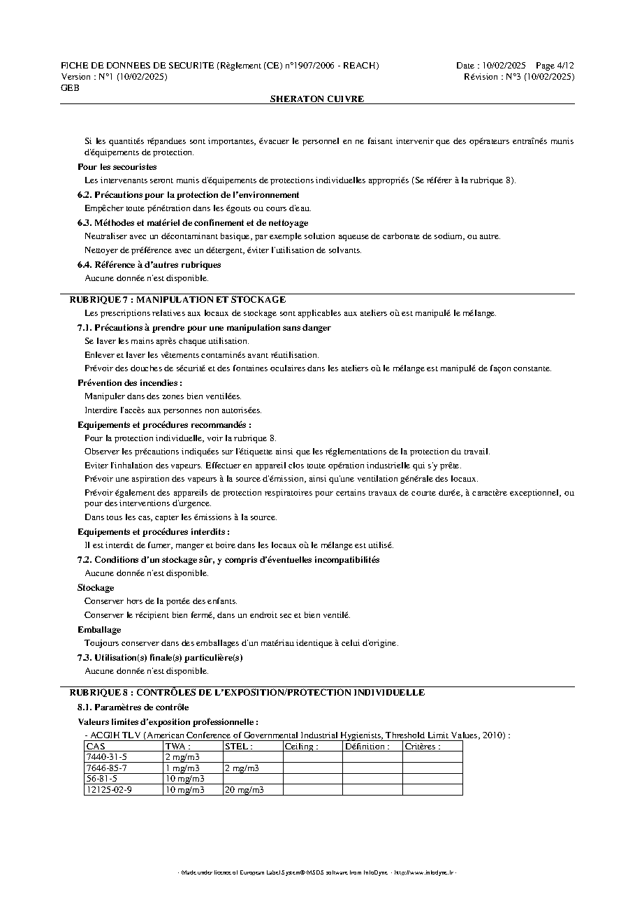 Fiche technique fournisseur
