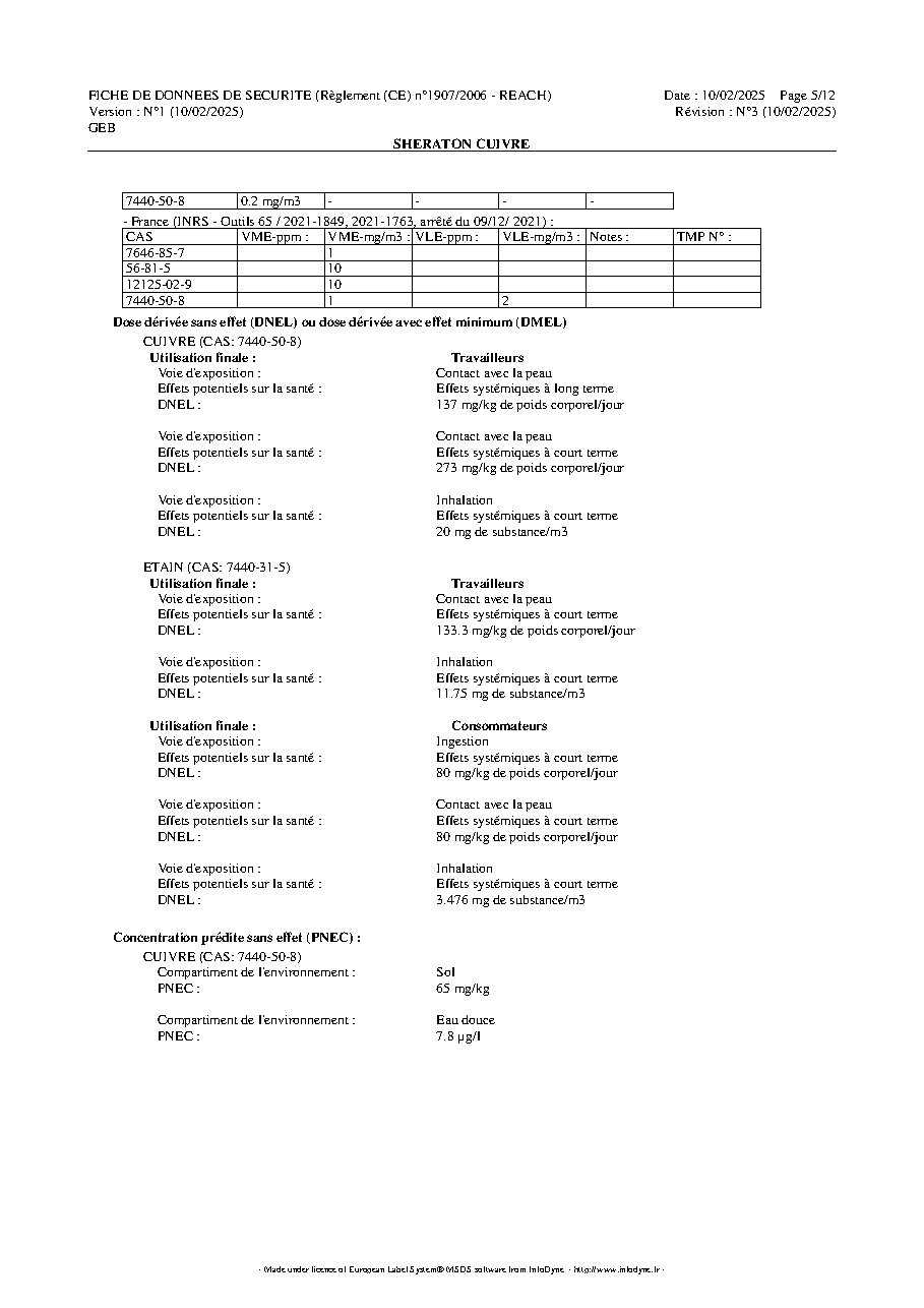 Fiche technique fournisseur