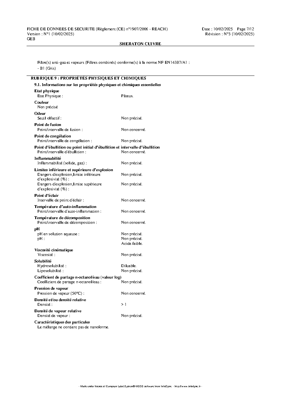 Fiche technique fournisseur