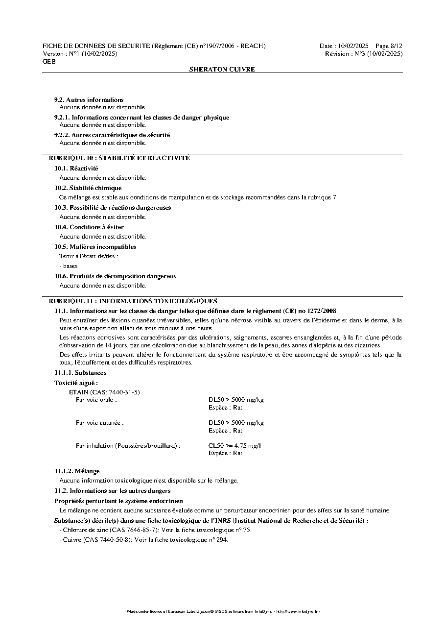 Fiche technique fournisseur