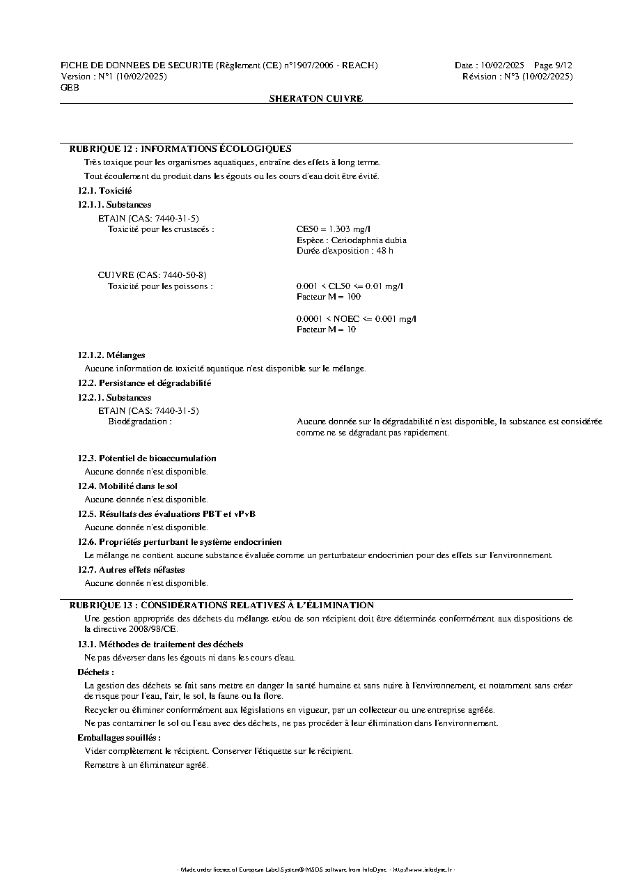 Fiche technique fournisseur