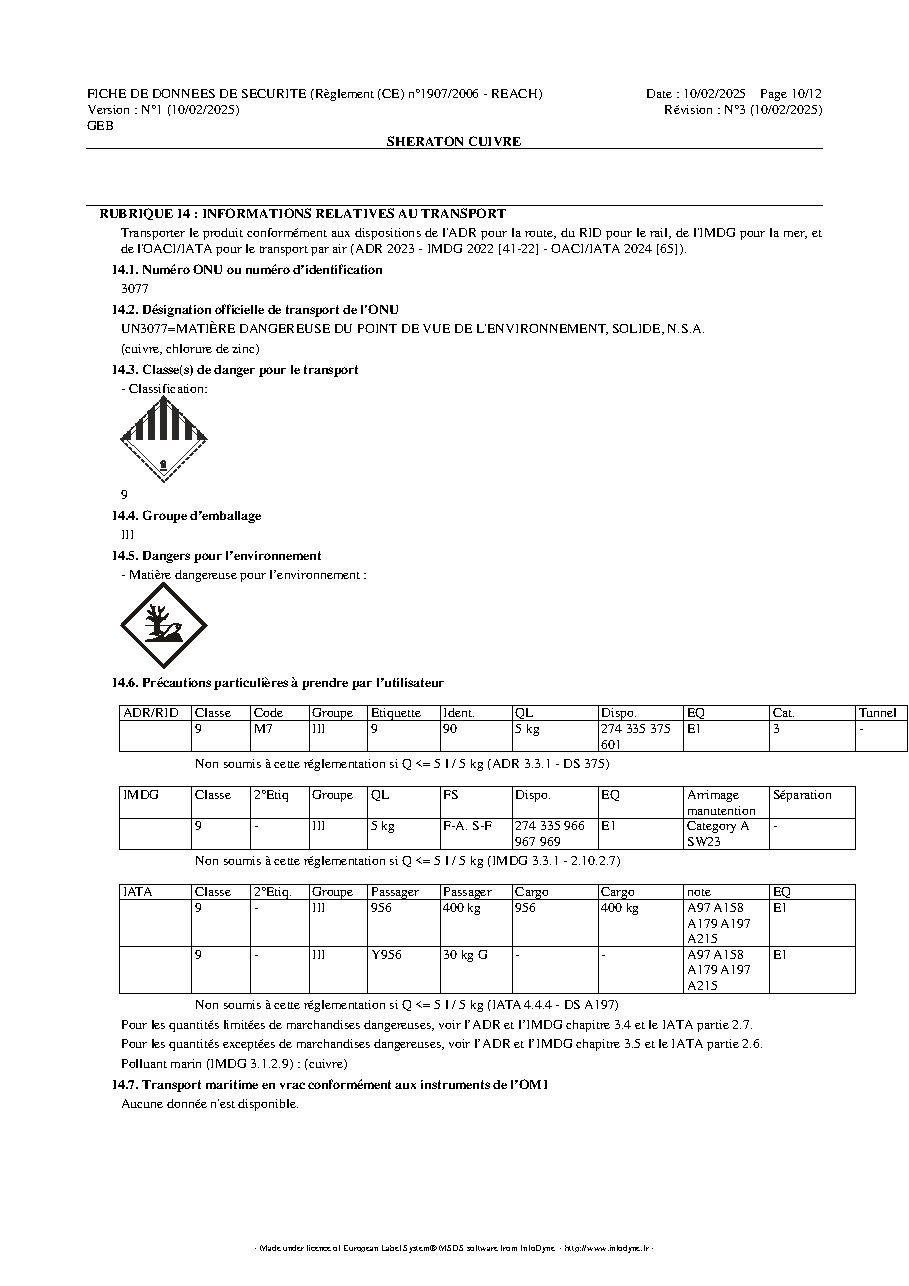 Fiche technique fournisseur