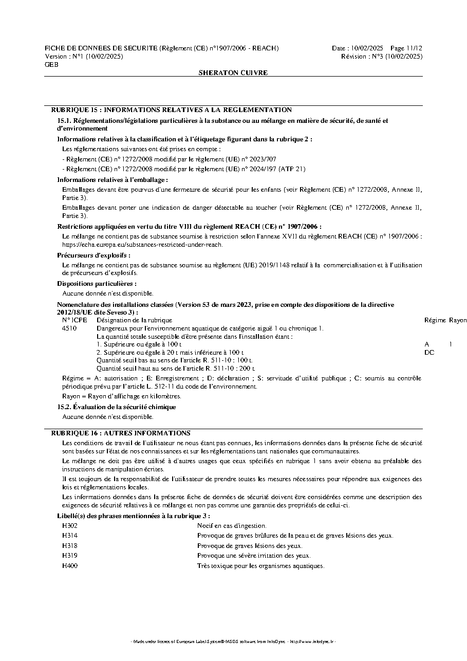 Fiche technique fournisseur