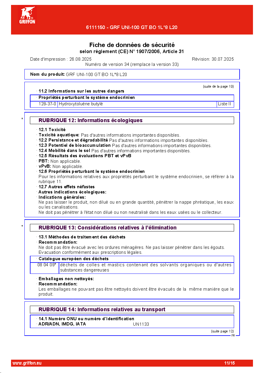 Fiche technique fournisseur
