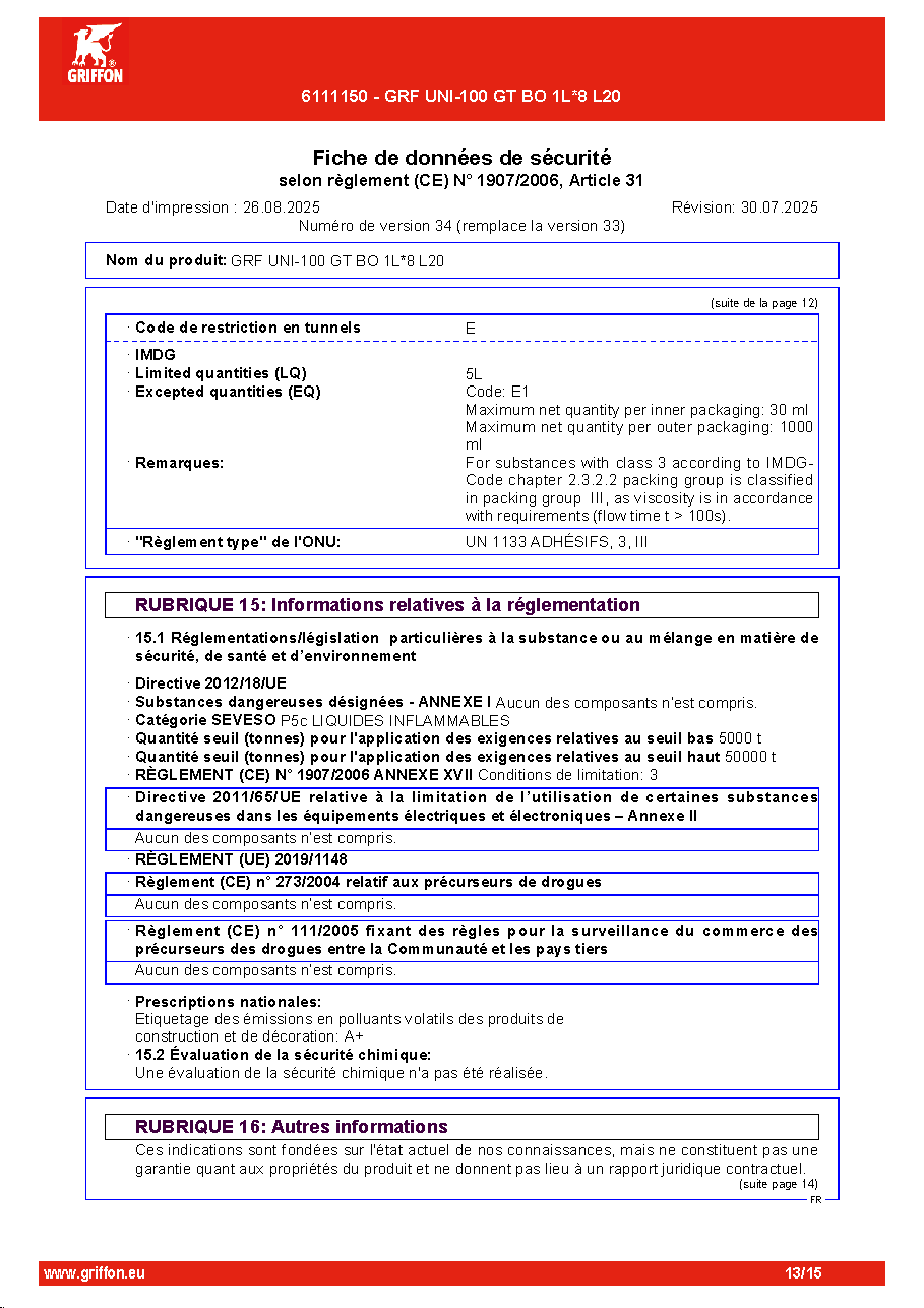 Fiche technique fournisseur