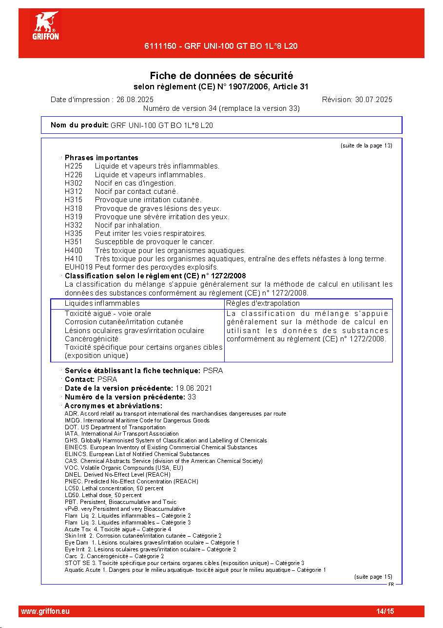 Fiche technique fournisseur