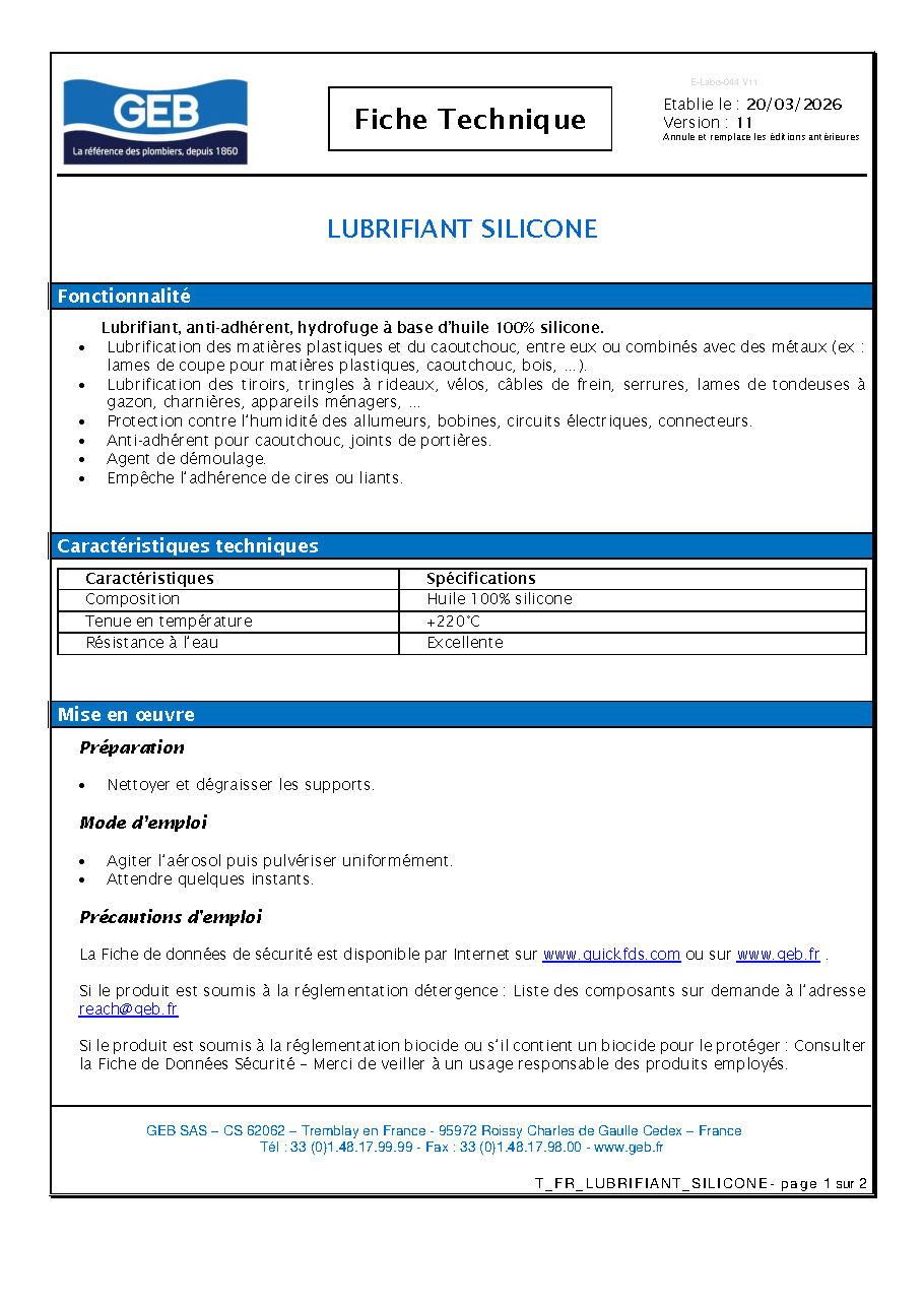 Fiche technique fournisseur