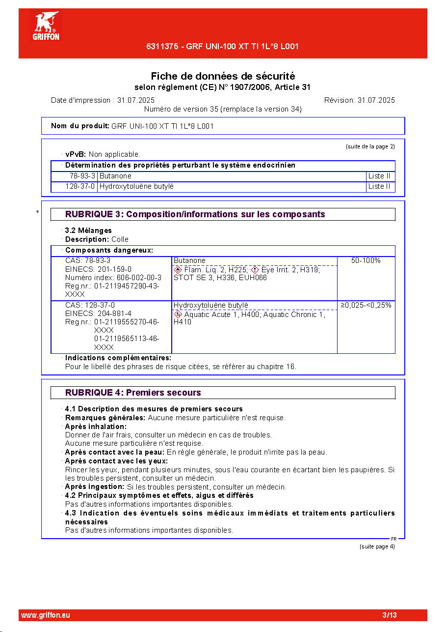 Fiche technique fournisseur