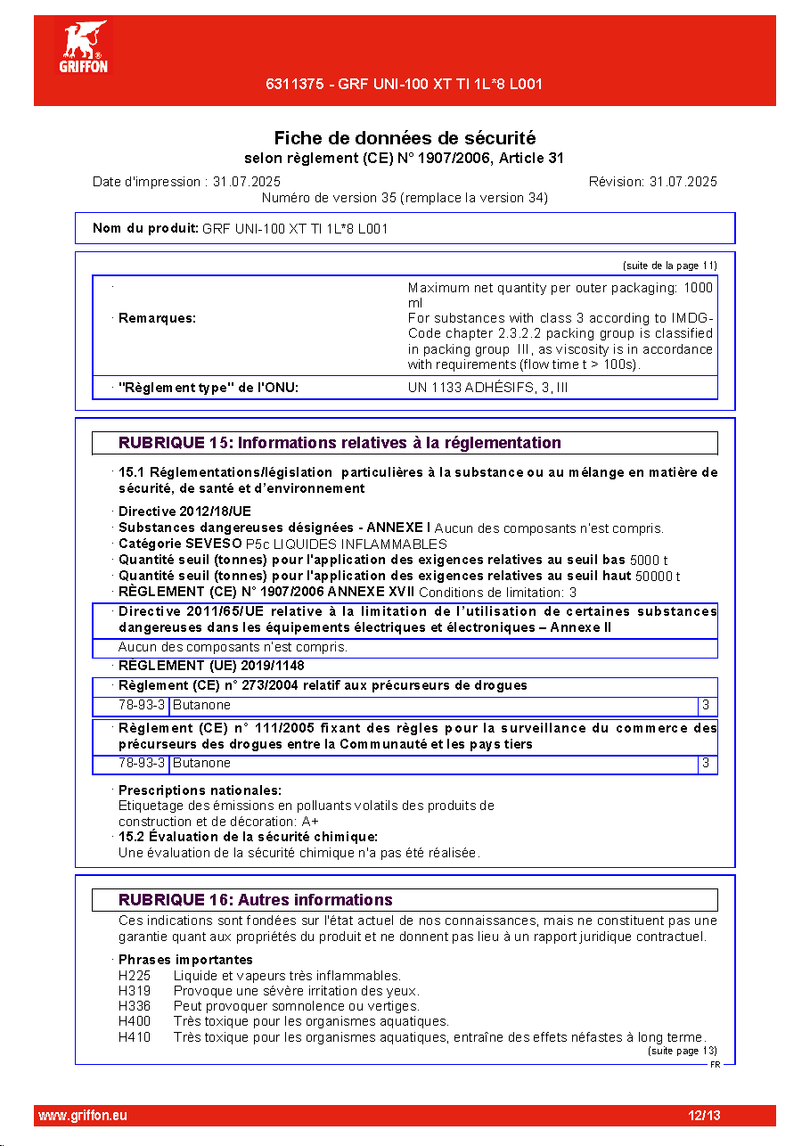 Fiche technique fournisseur