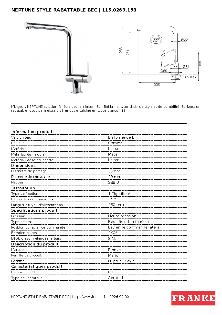 Fiche technique fournisseur