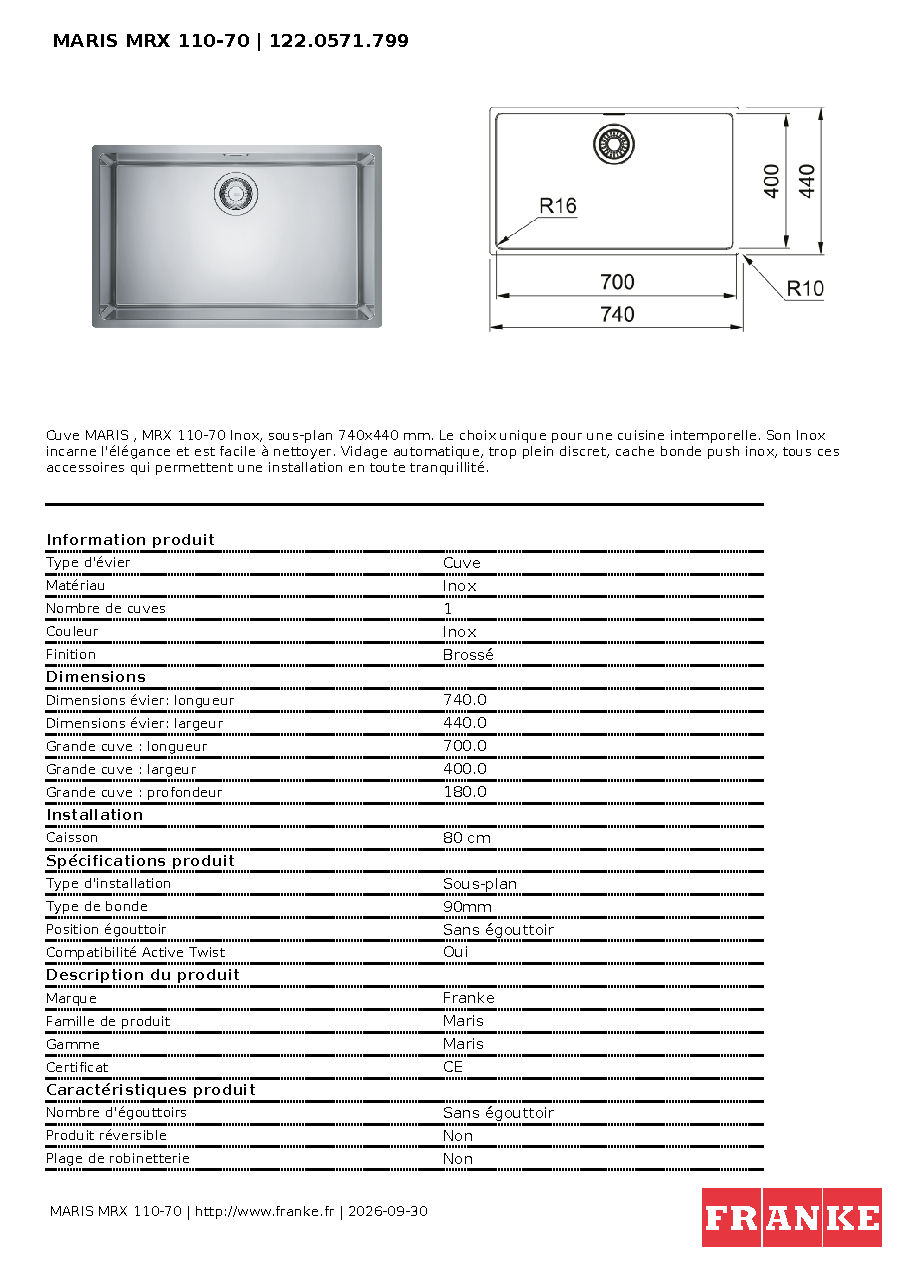 Fiche technique fournisseur