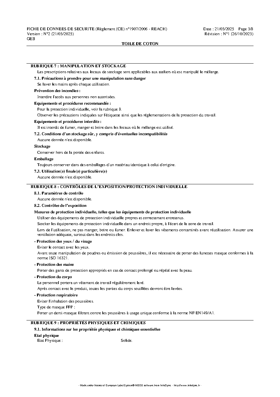 Fiche technique fournisseur
