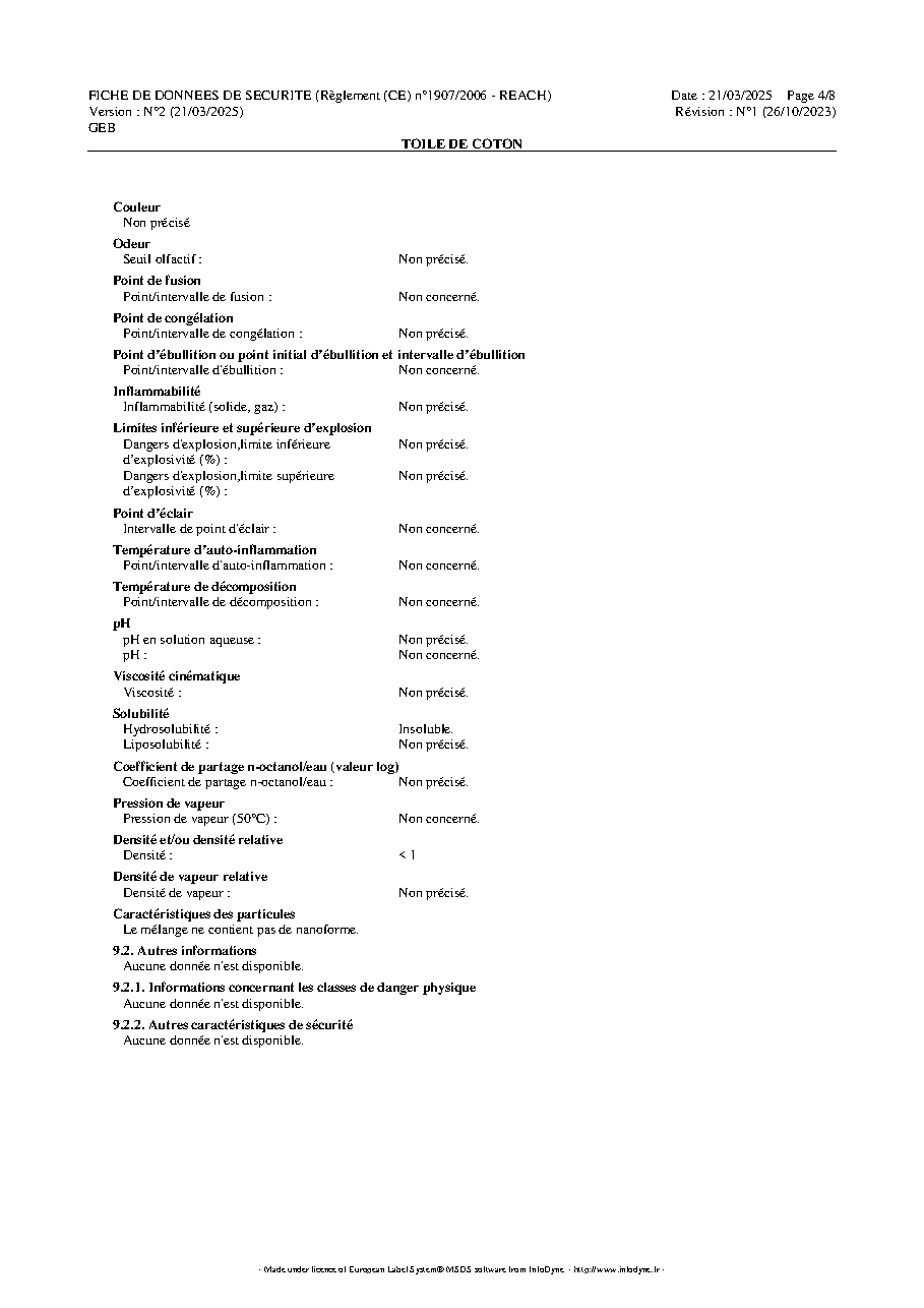 Fiche technique fournisseur