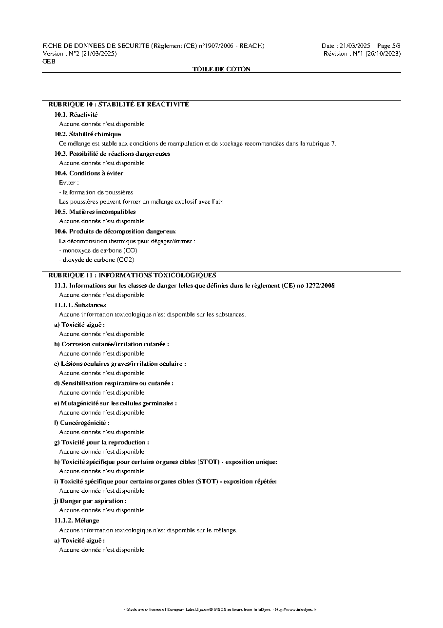 Fiche technique fournisseur