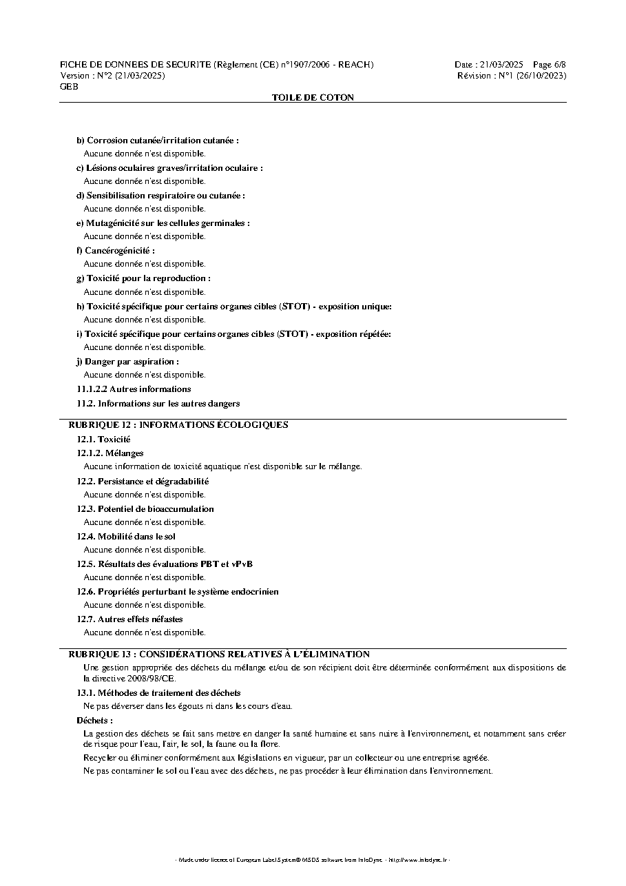Fiche technique fournisseur