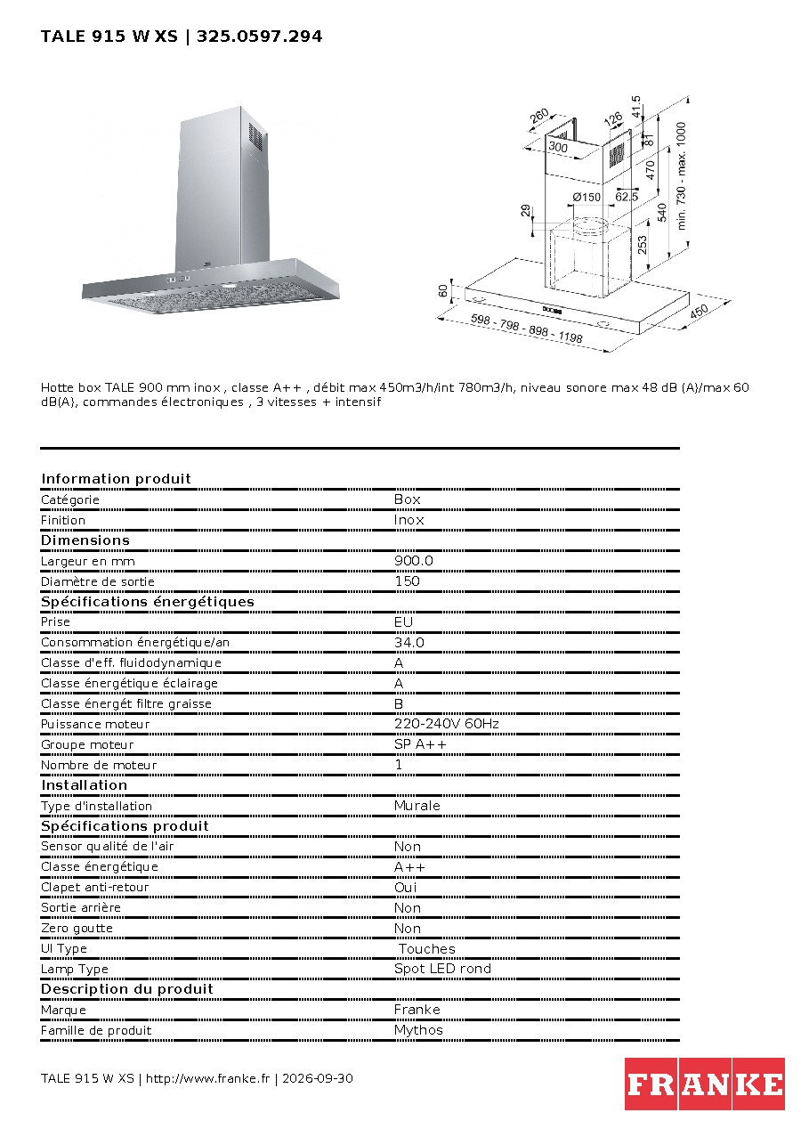 Fiche technique fournisseur