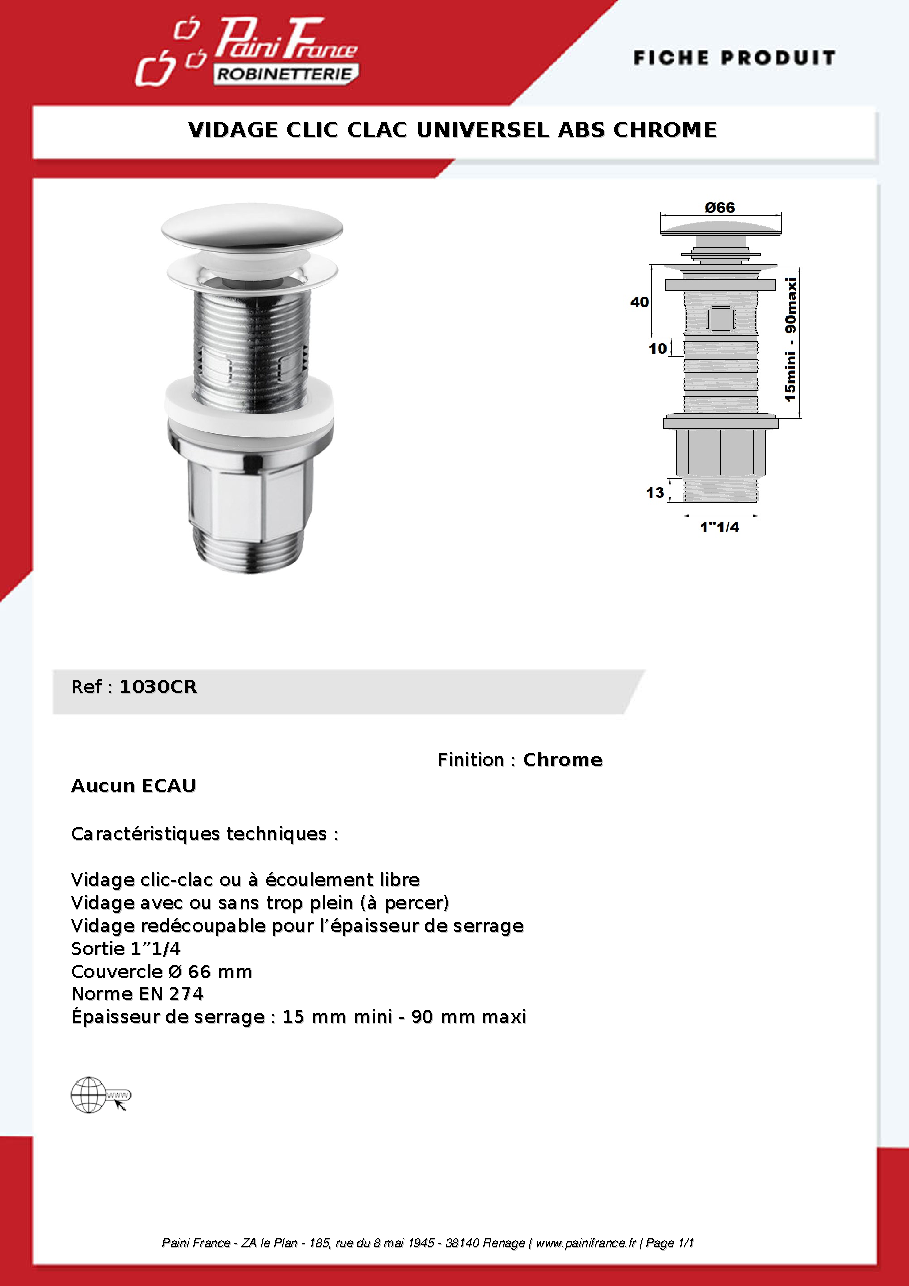Fiche technique fournisseur
