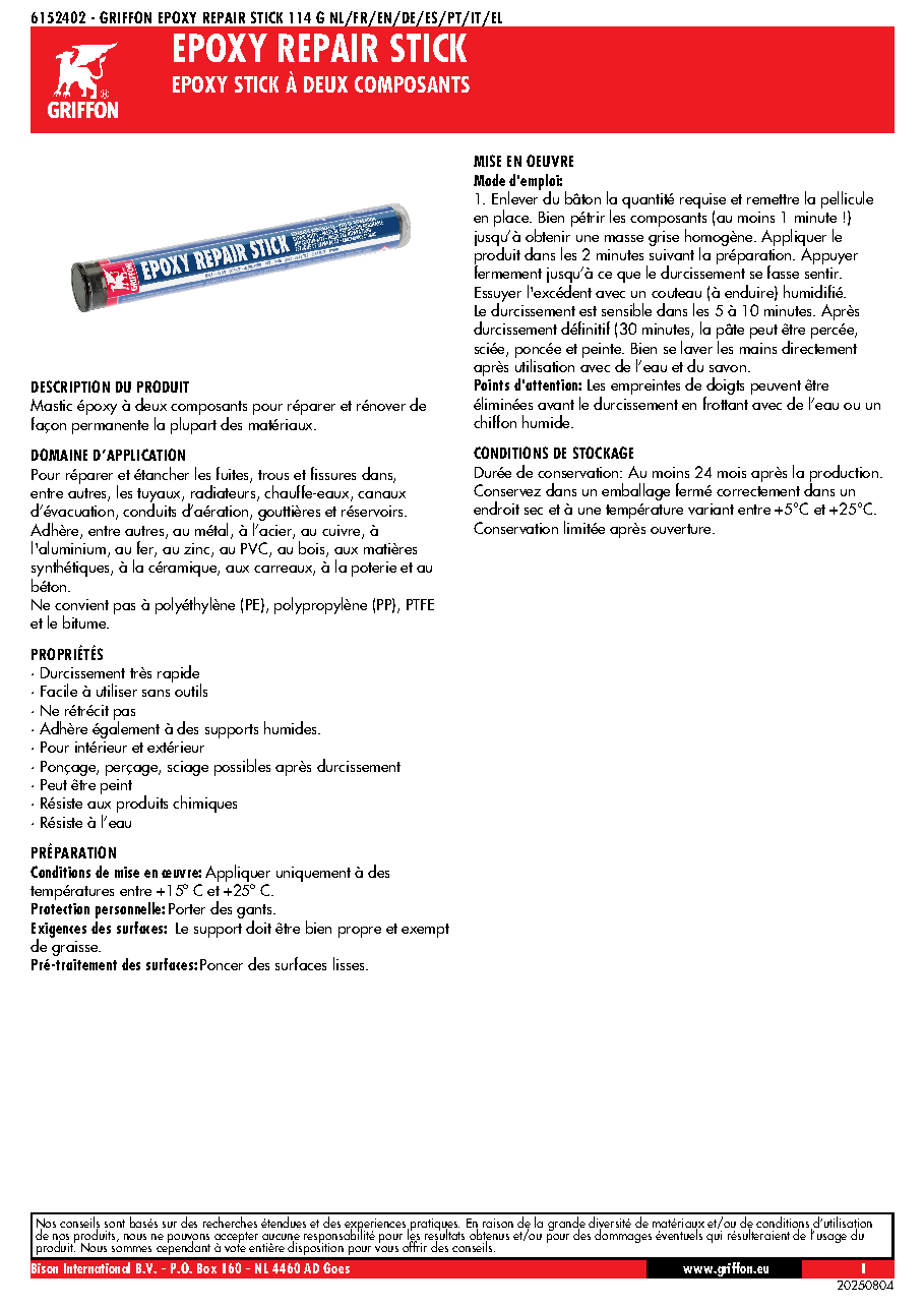 Fiche technique fournisseur