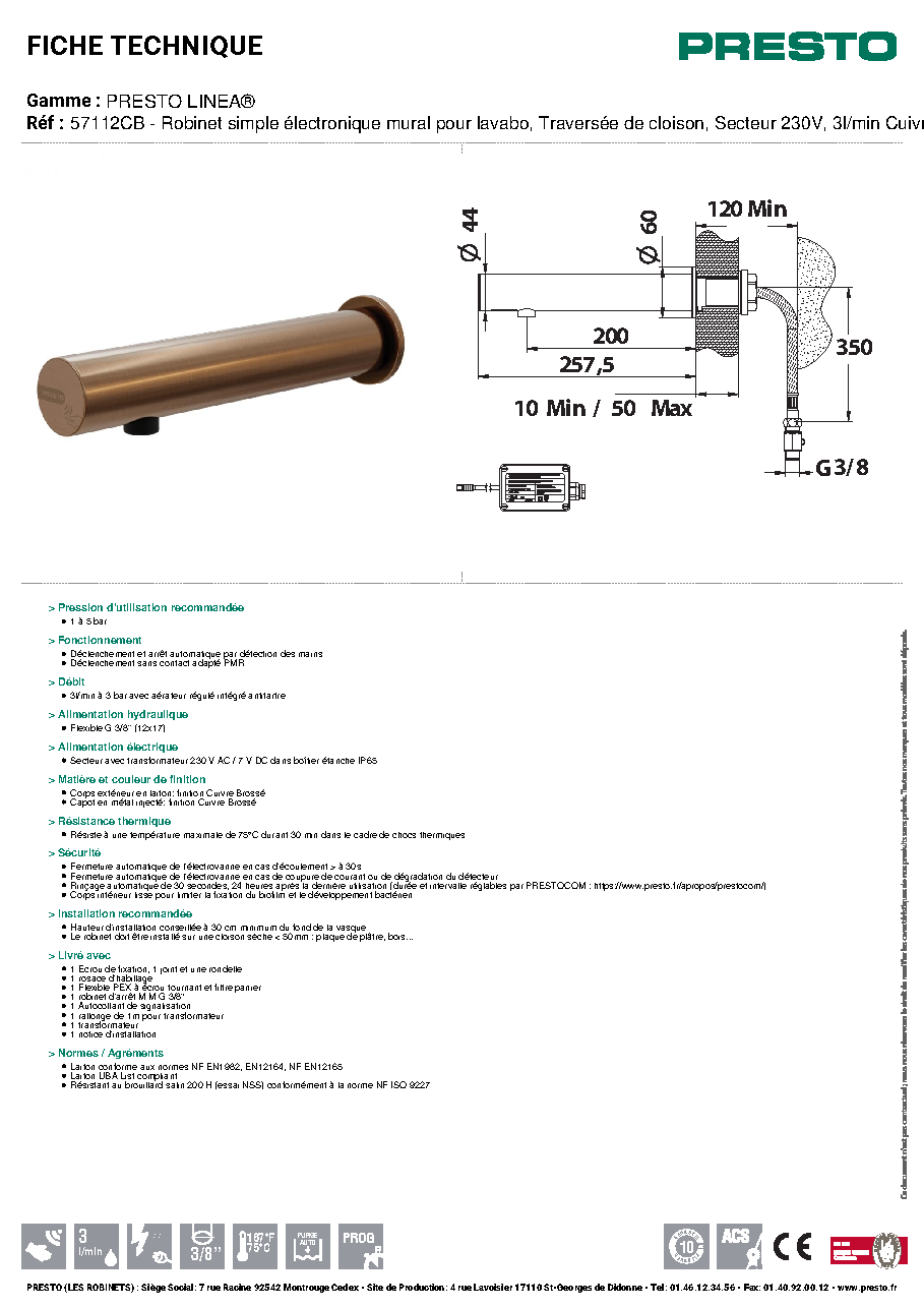 Fiche technique fournisseur