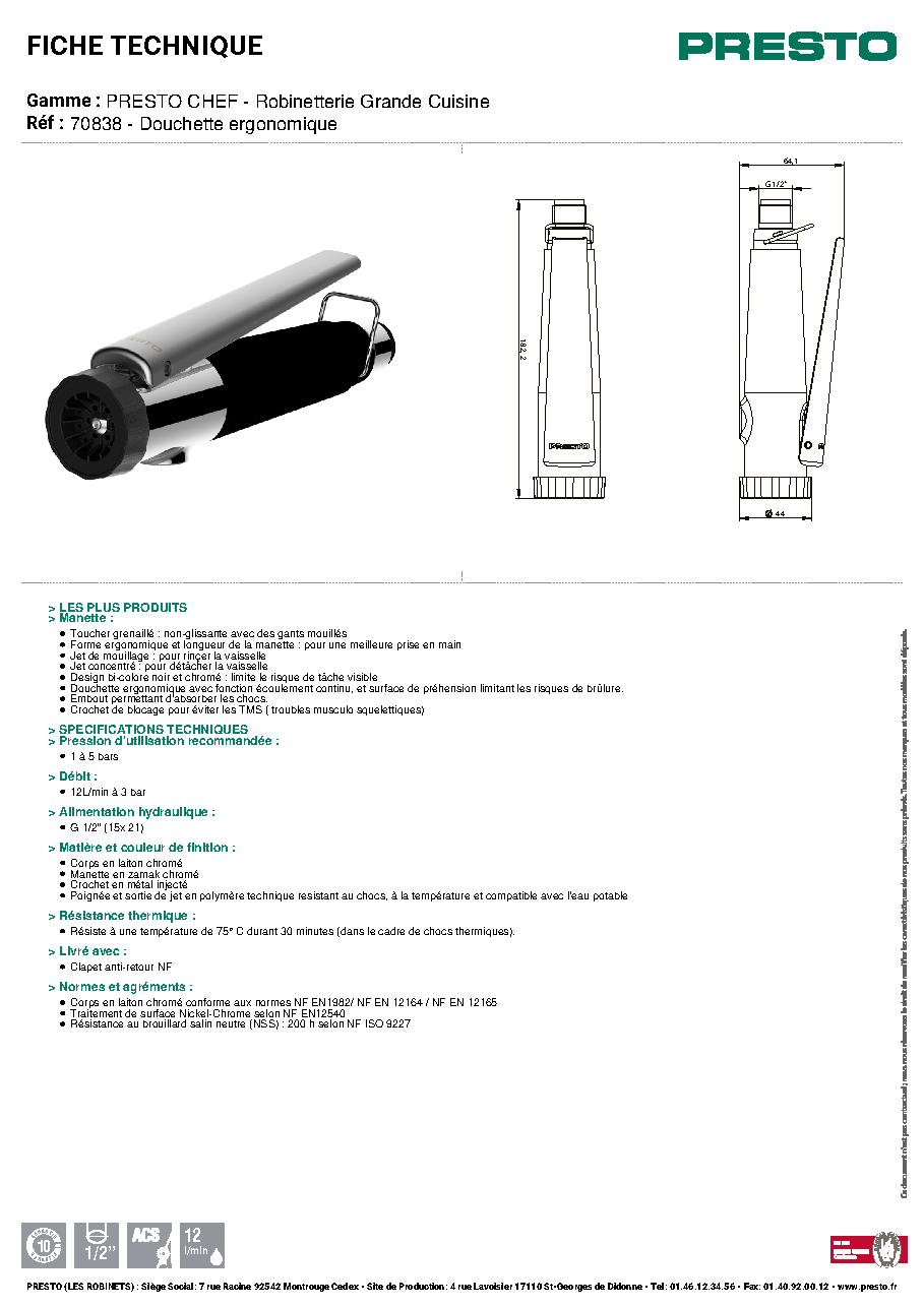 Fiche technique fournisseur