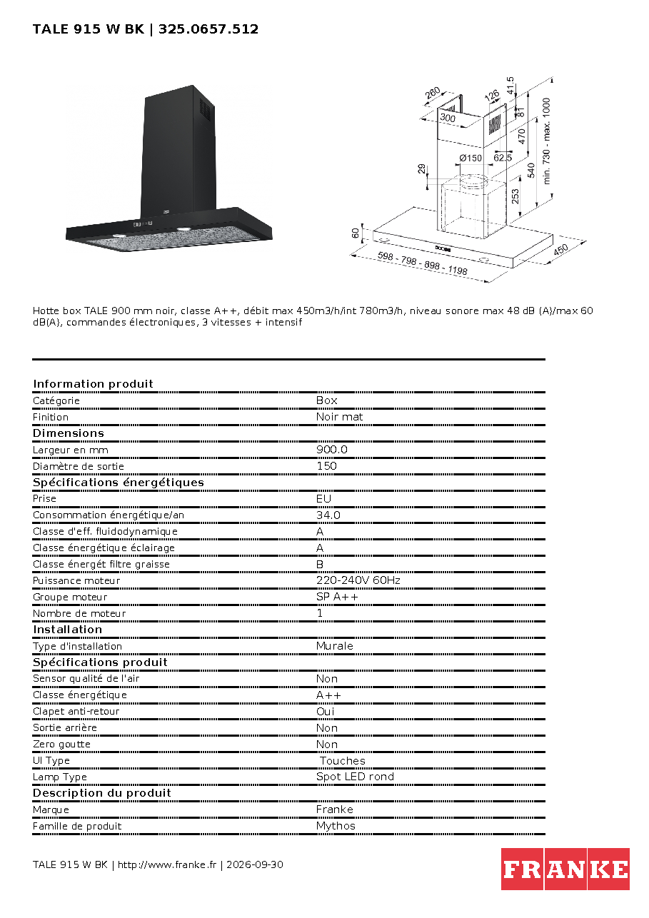Fiche technique fournisseur