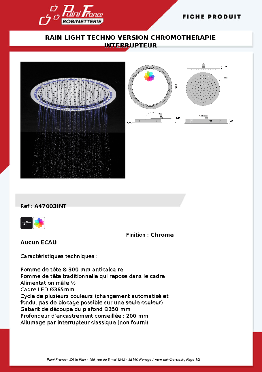 Fiche technique fournisseur
