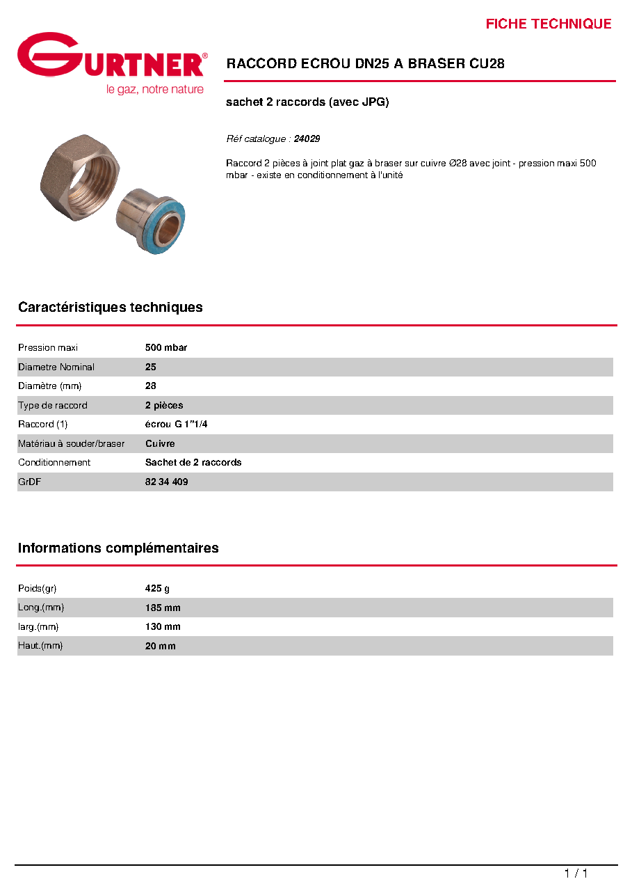 Fiche technique fournisseur