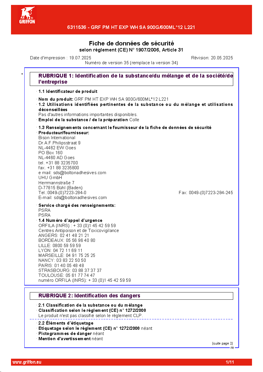 Fiche technique fournisseur