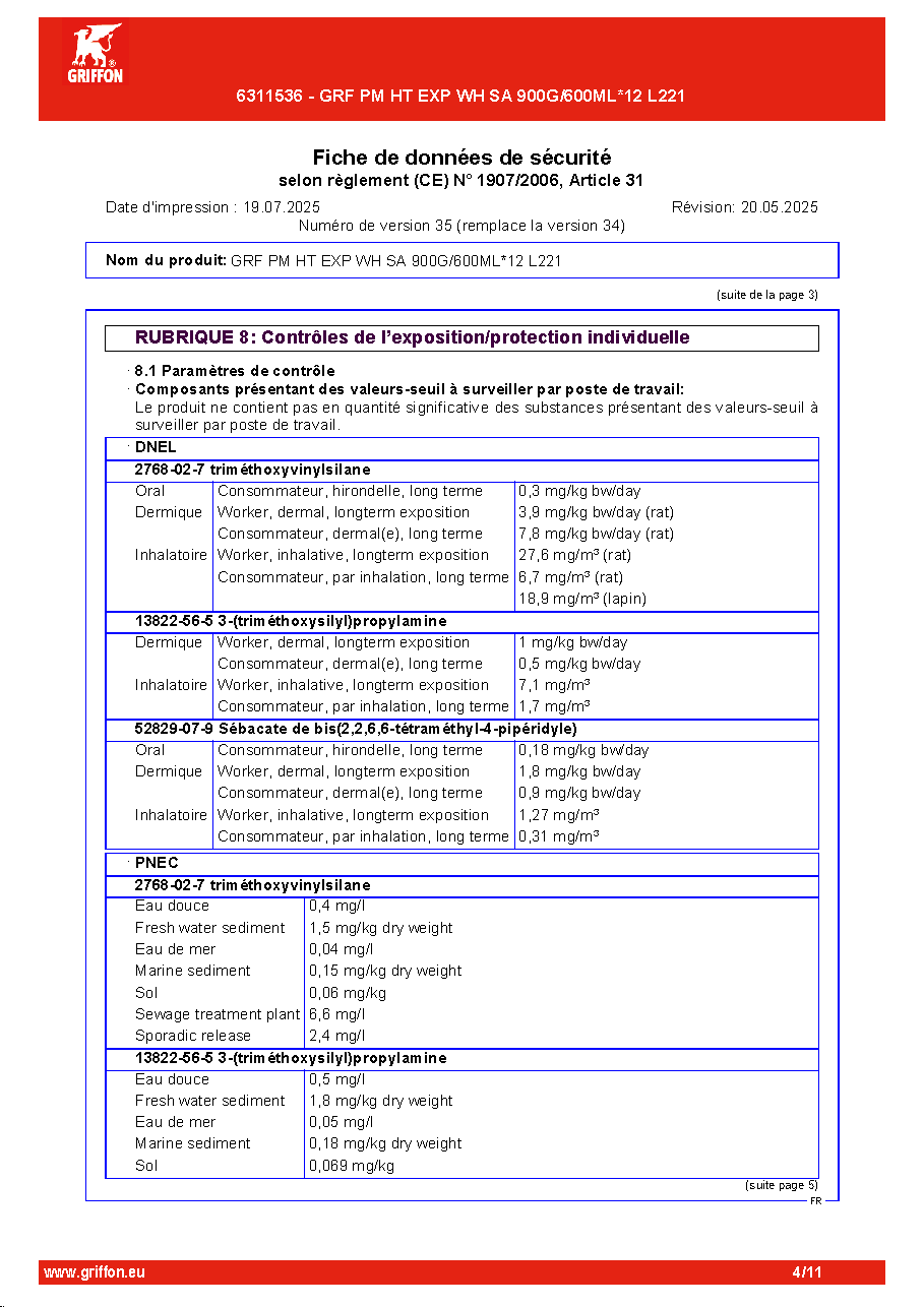 Fiche technique fournisseur