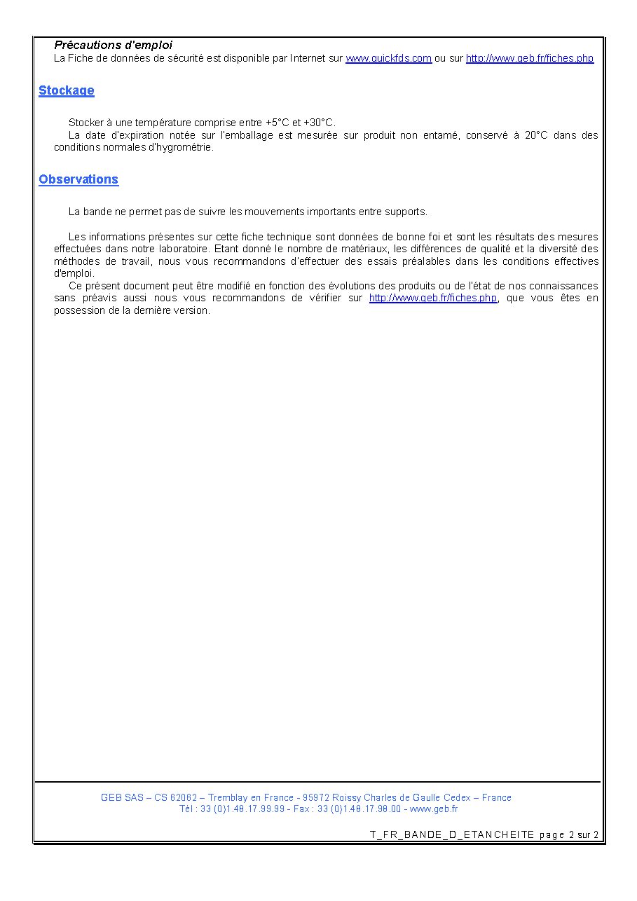 Fiche technique fournisseur