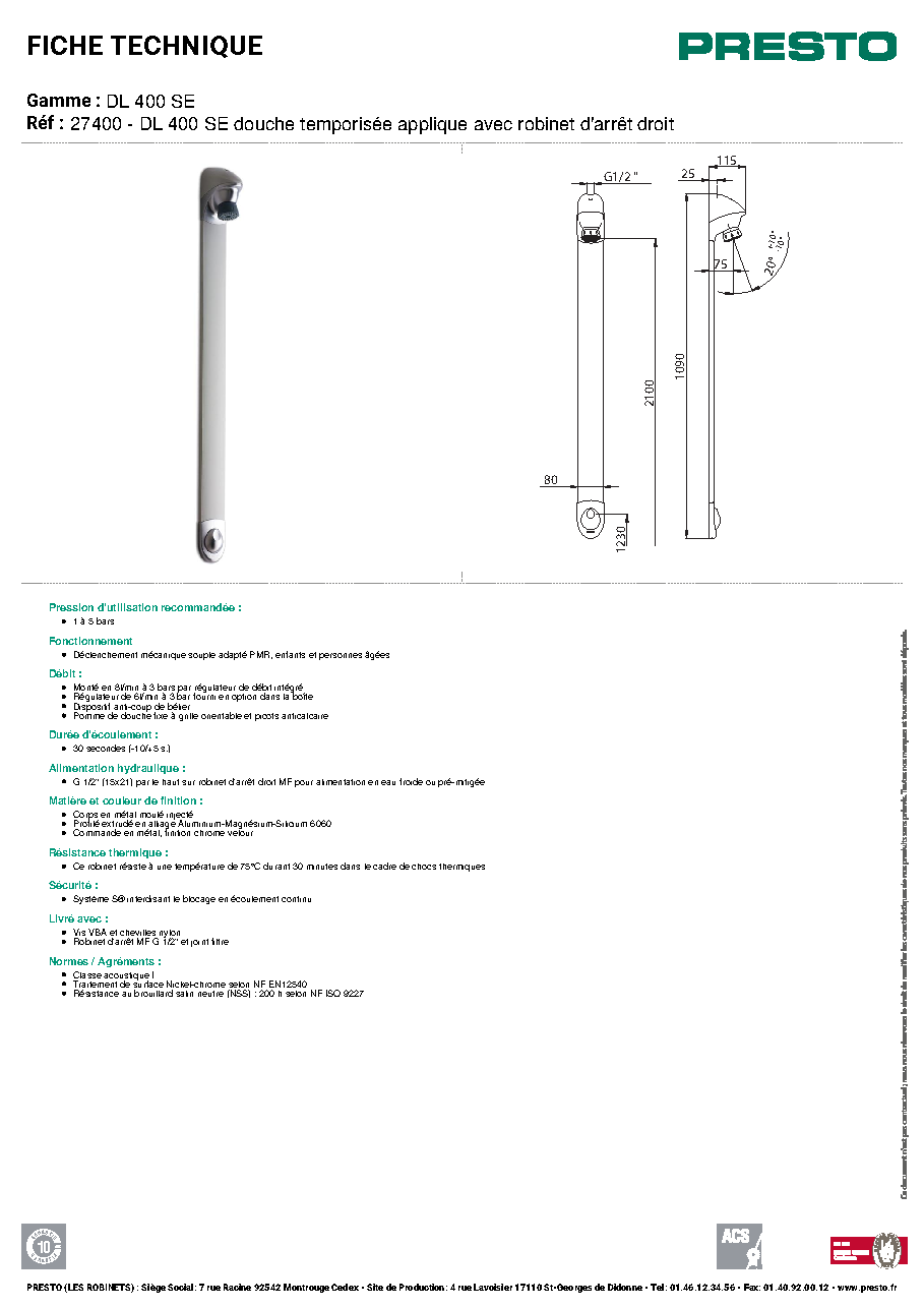Fiche technique fournisseur