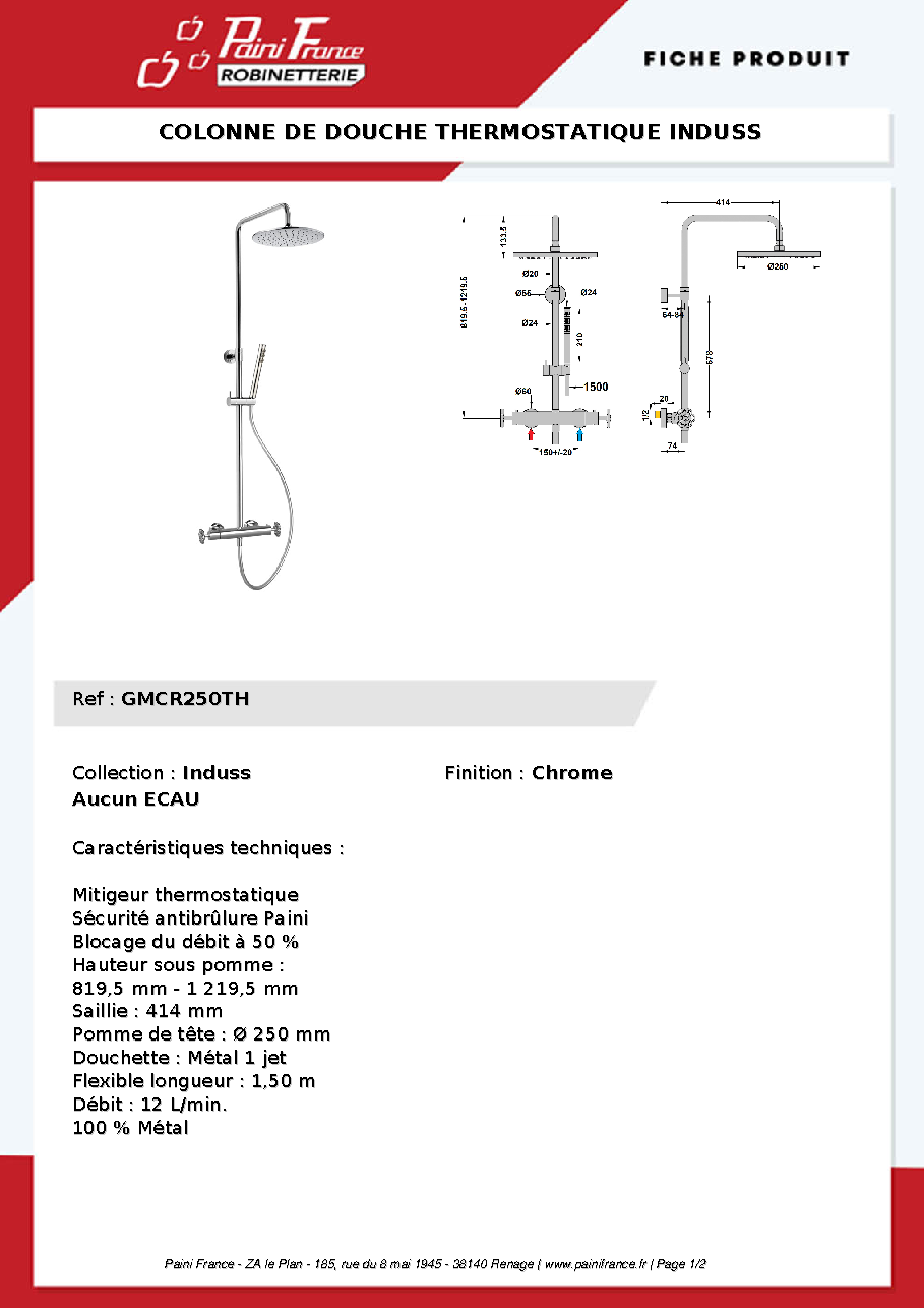 Fiche technique fournisseur