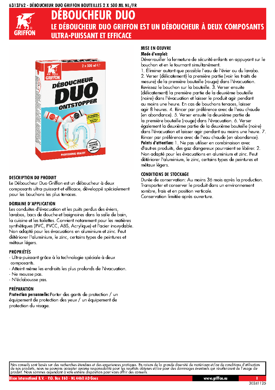 Fiche technique fournisseur