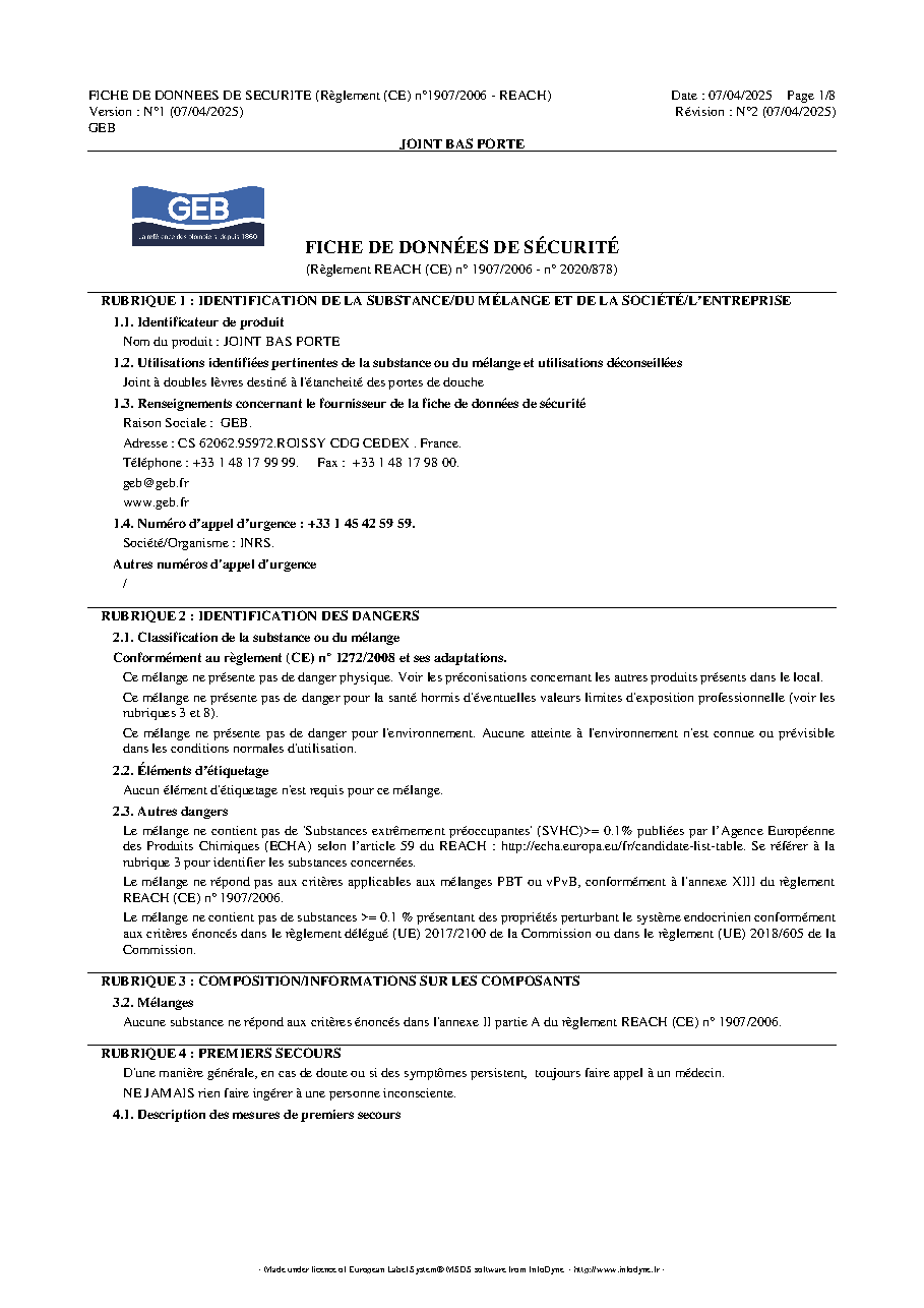Fiche technique fournisseur