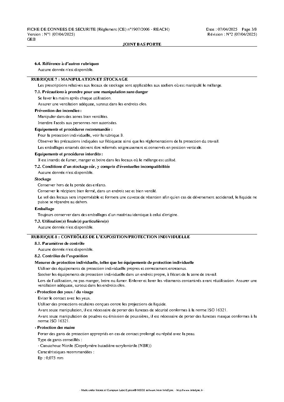 Fiche technique fournisseur