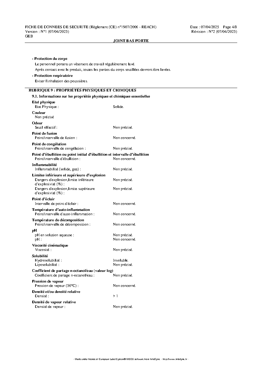 Fiche technique fournisseur
