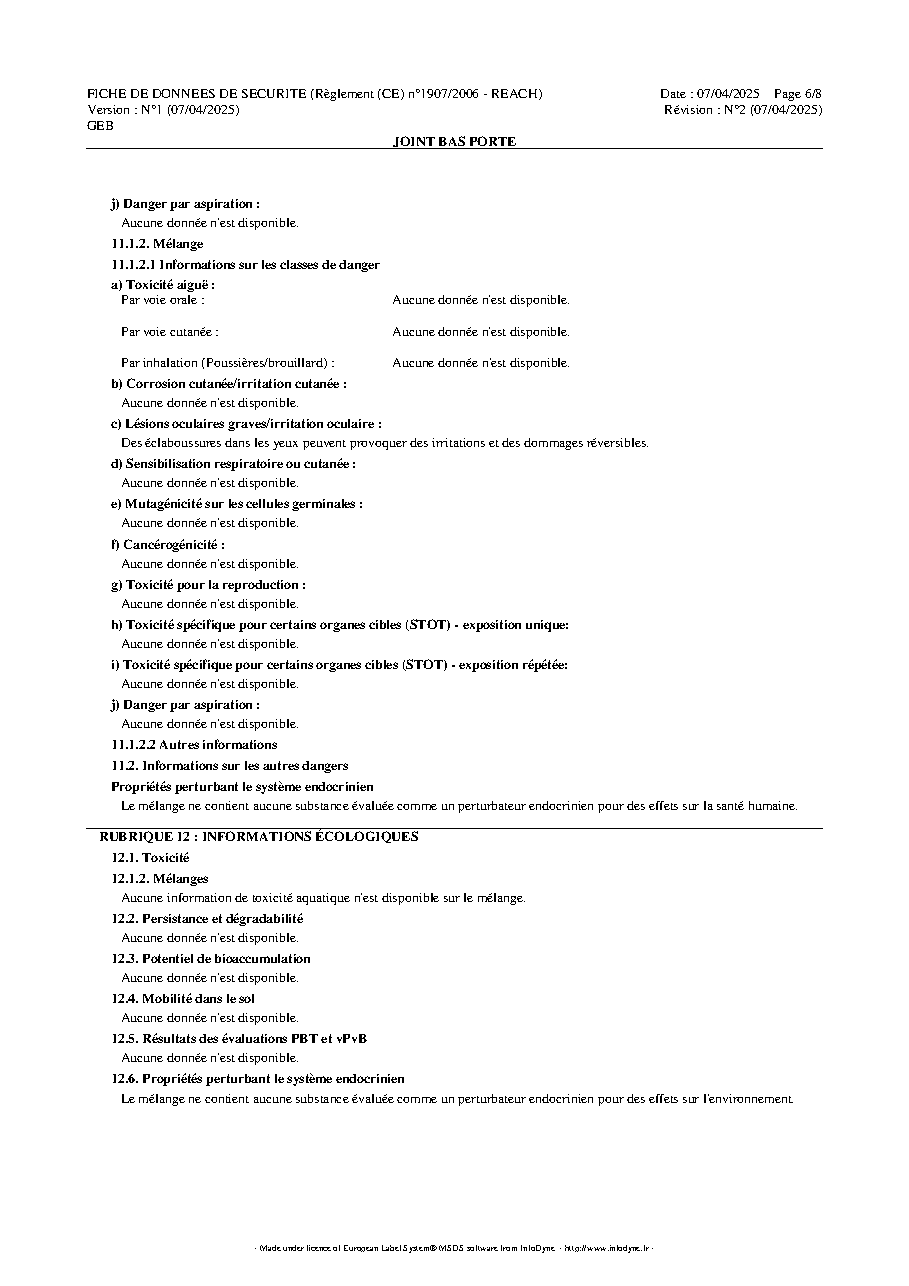 Fiche technique fournisseur
