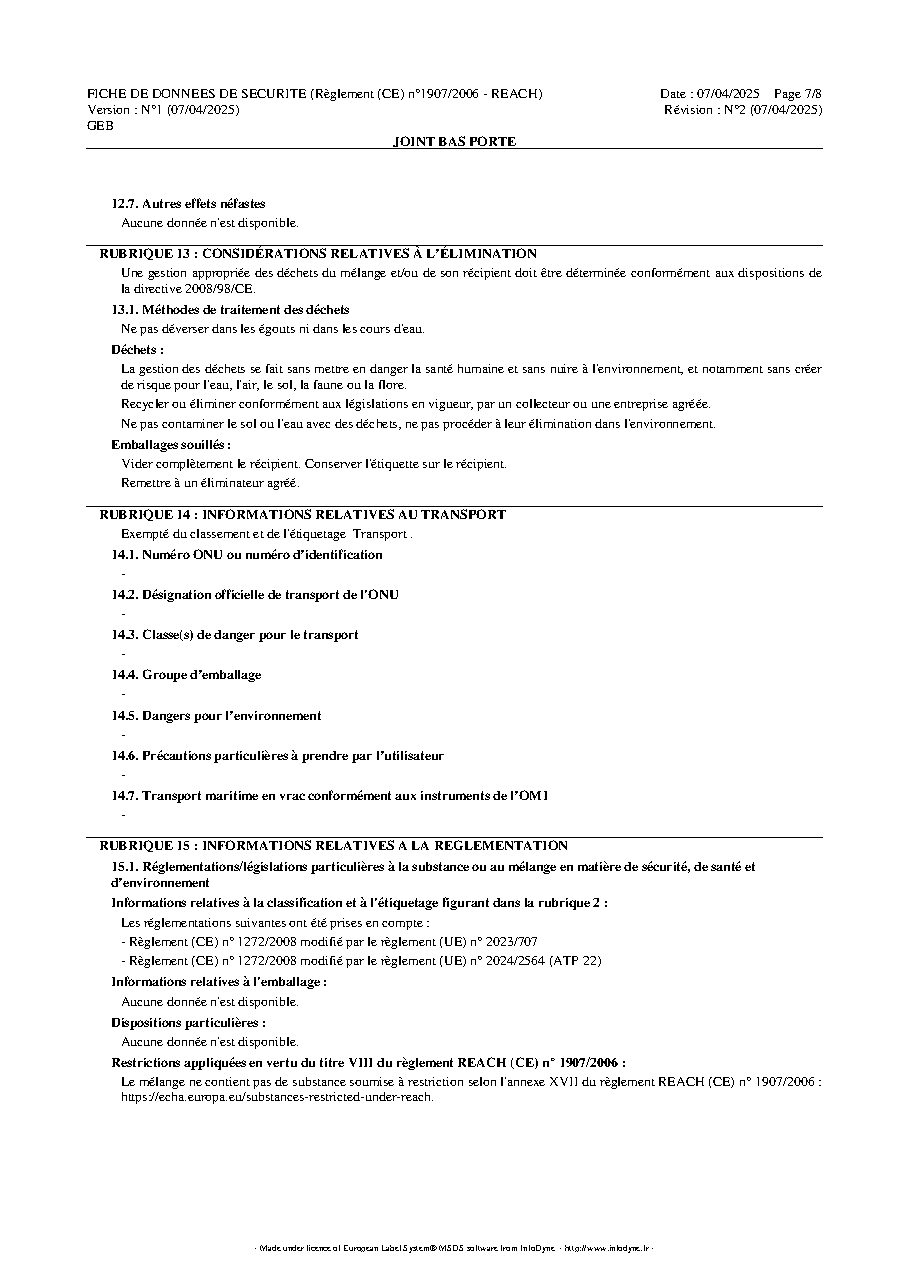 Fiche technique fournisseur
