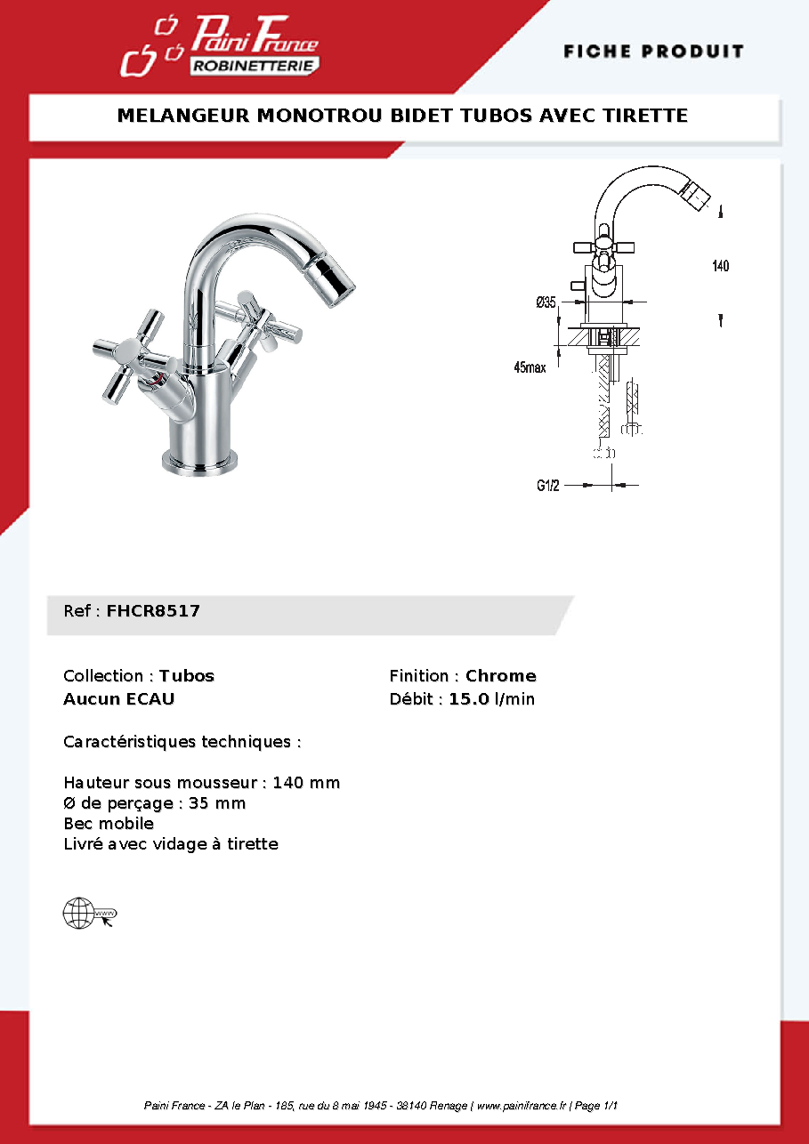 Fiche technique fournisseur
