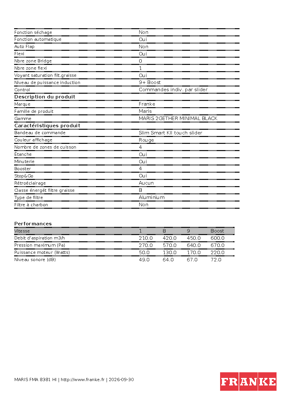 Fiche technique fournisseur