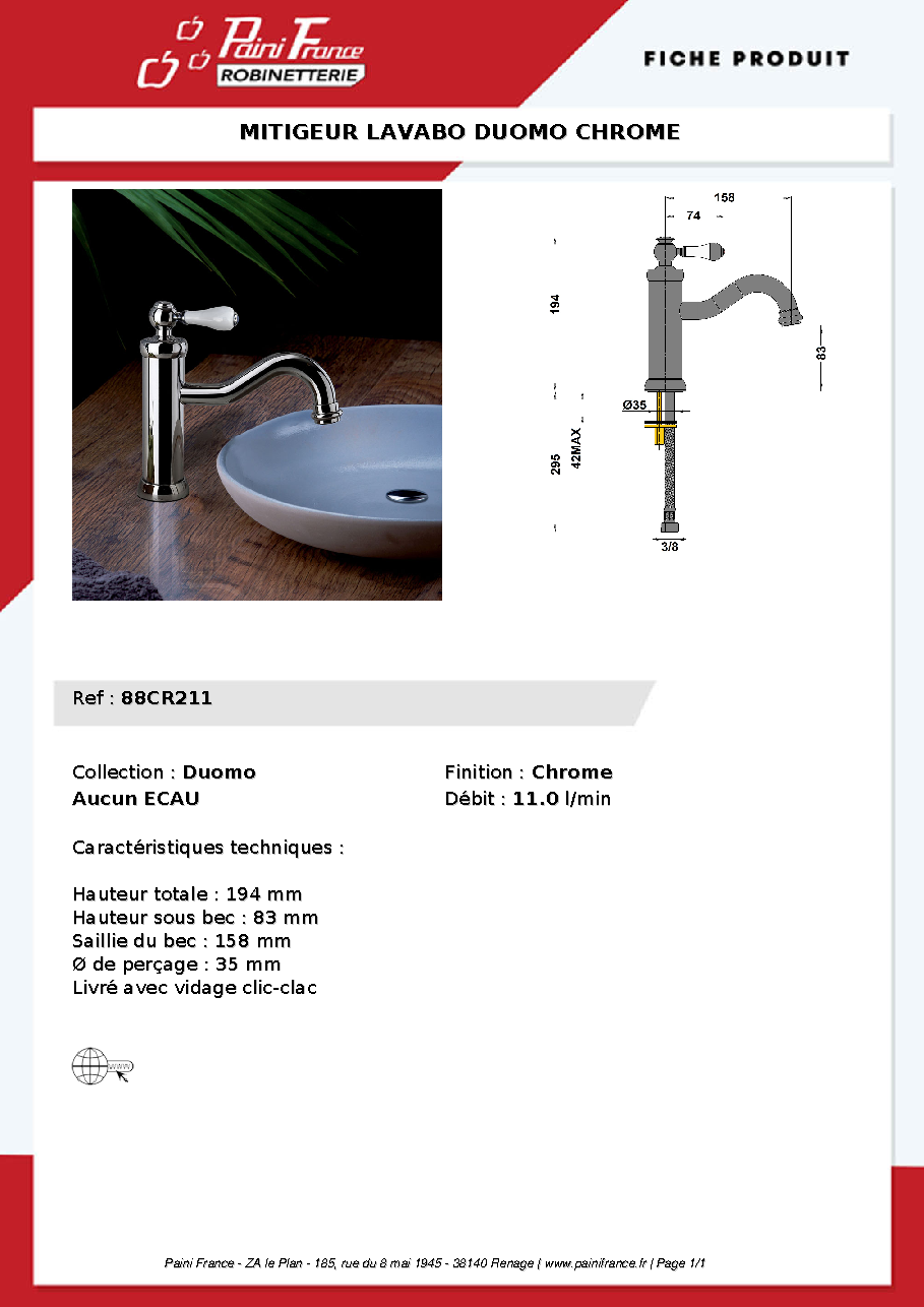Fiche technique fournisseur