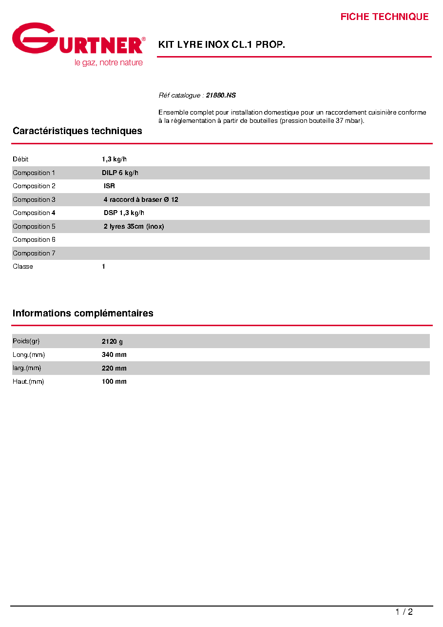 Fiche technique fournisseur
