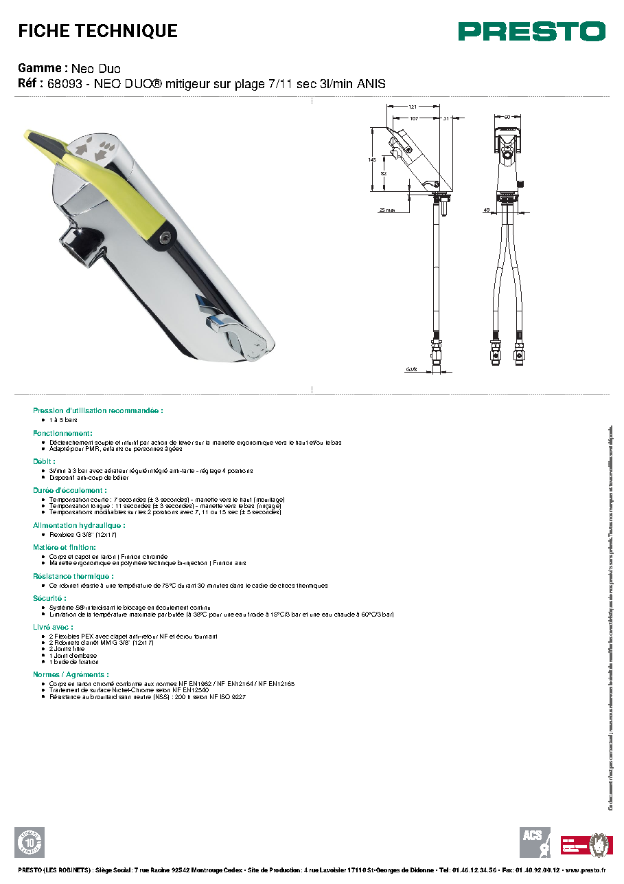 Fiche technique fournisseur
