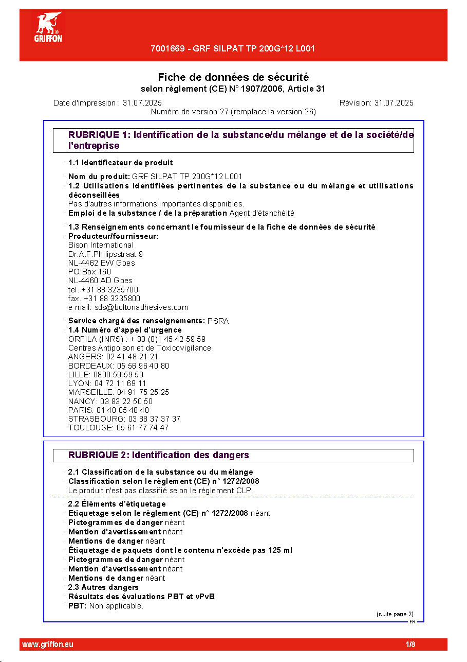 Fiche technique fournisseur