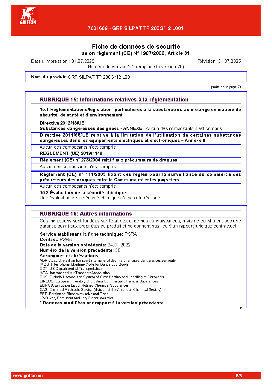 Fiche technique fournisseur