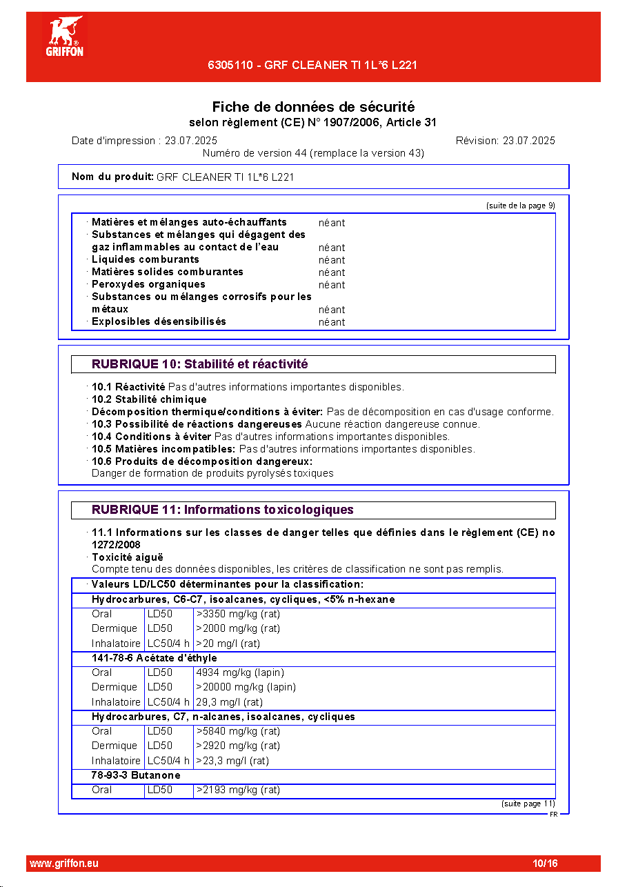Fiche technique fournisseur