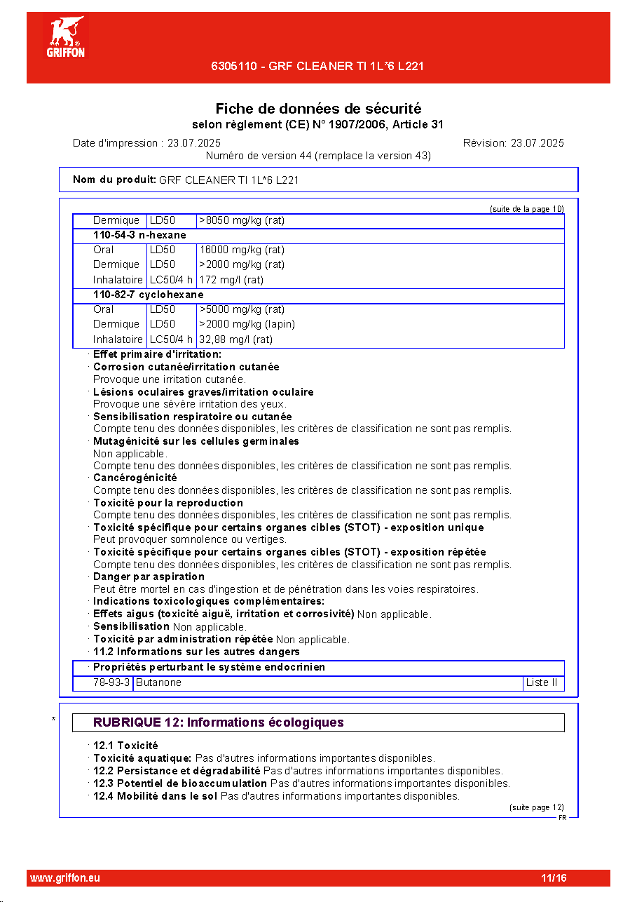 Fiche technique fournisseur